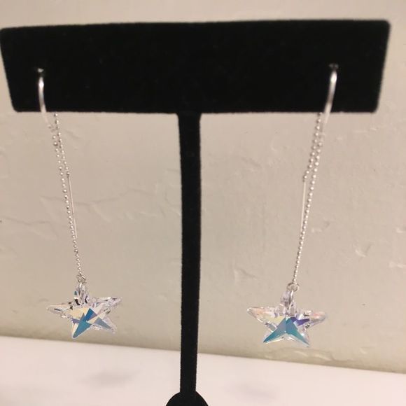 759. Made on Maui Swarovski Crystal Stars .925 Sterling Silver Threader Earrings - Picture 4 of 7